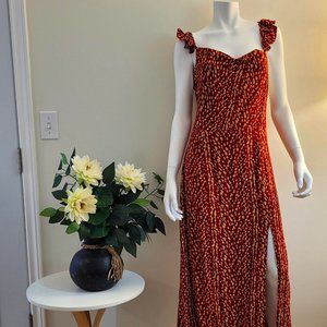 Nineteen Palms Nairobi Midi Dress.  Red with yellow print. Size M. NWT
